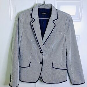 Talbots Summer Seersucker Preppy Nautical Size 8 Blazer Jacket Faux Pockets Work